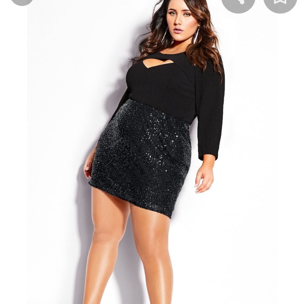 City Chic Black Sequin Mini Skirt